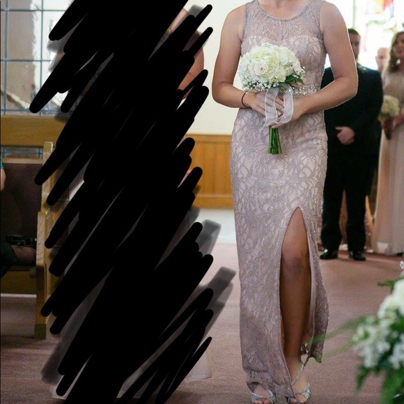 Light pink/taupe dress with slit and open back - Picture 3 of 5